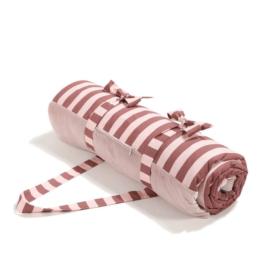 Koc piknikowy z kieszonką, mata do zabawy XXL 180x190 - STRIPES PINK / La Millou