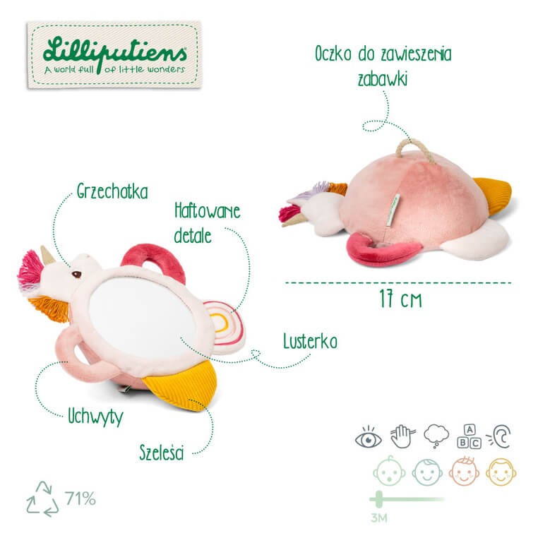 Aktywizujące wielofunkcyjne lusterko sensoryczne z uchwytami Jednorożec Lena 3m+ / Lilliputiens