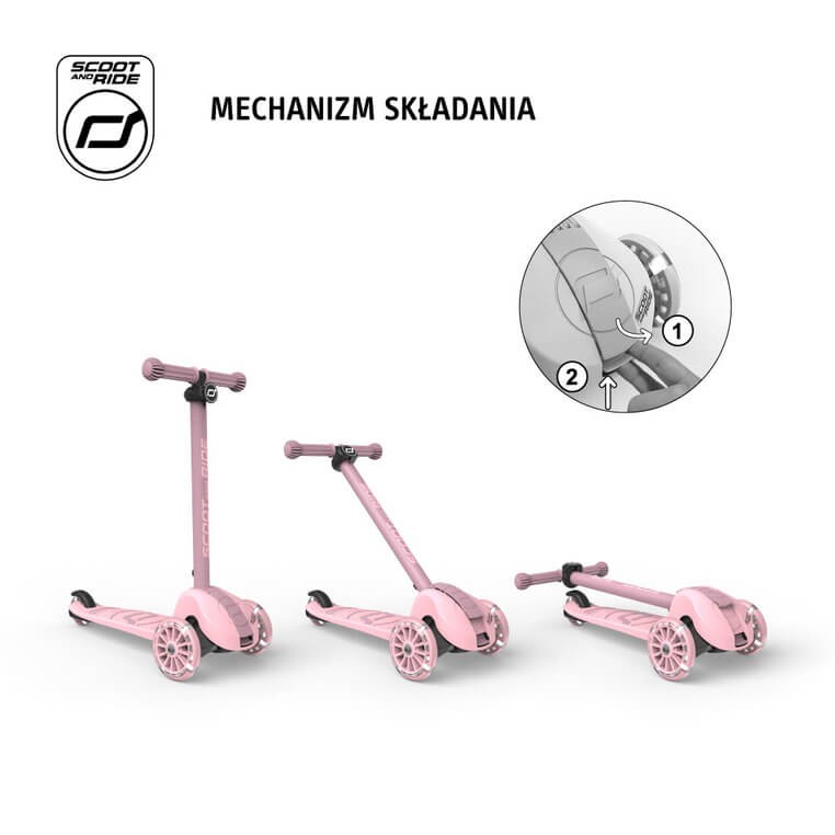 Highwaykick 3S Hulajnoga z systemem sterowania 2w1 i kółkami LED składana 3+ Rose / Scootandride