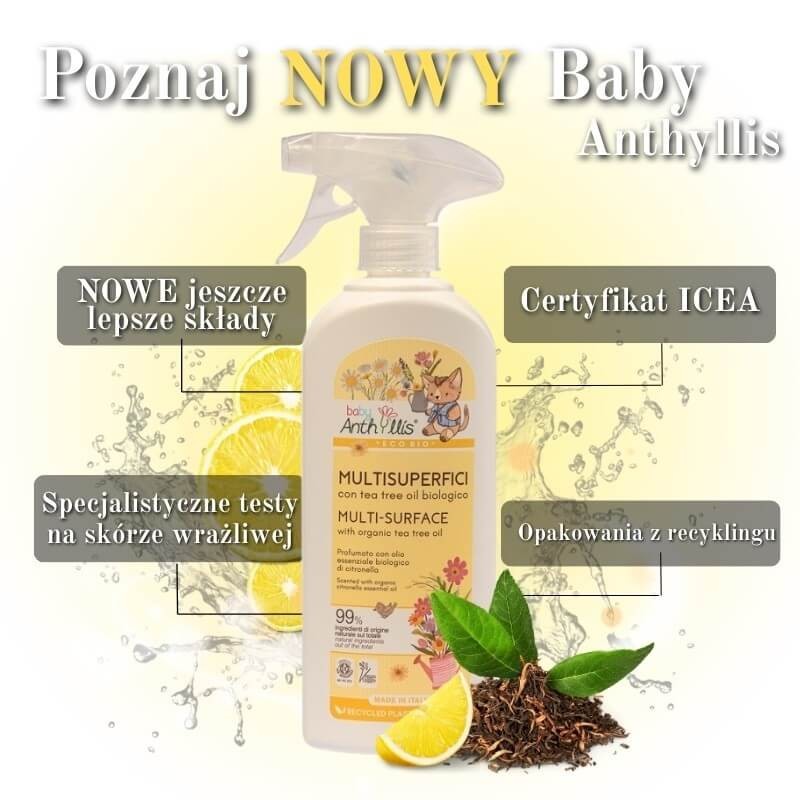 Spray do czyszczenia powierzchni mających kontakt z dzieckiem, z olejkiem z drzewa herbacianego, 500 ml / Baby Anthyllis