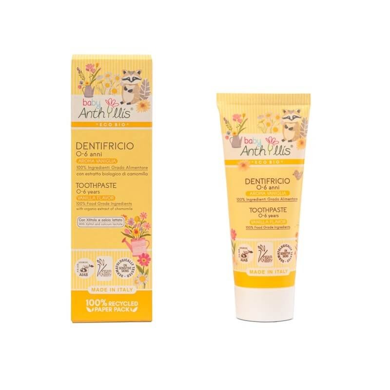 Pasta do zębów dla dzieci, BEZ FLUORU, z ekologicznymi aloesem i rumiankiem, waniliowa, 75 ml / Baby Anthyllis