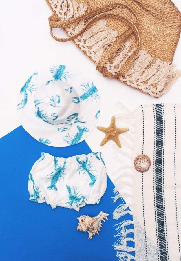 Bambusowy kapelusz z rondem - Lobster Blue / Kidspace
