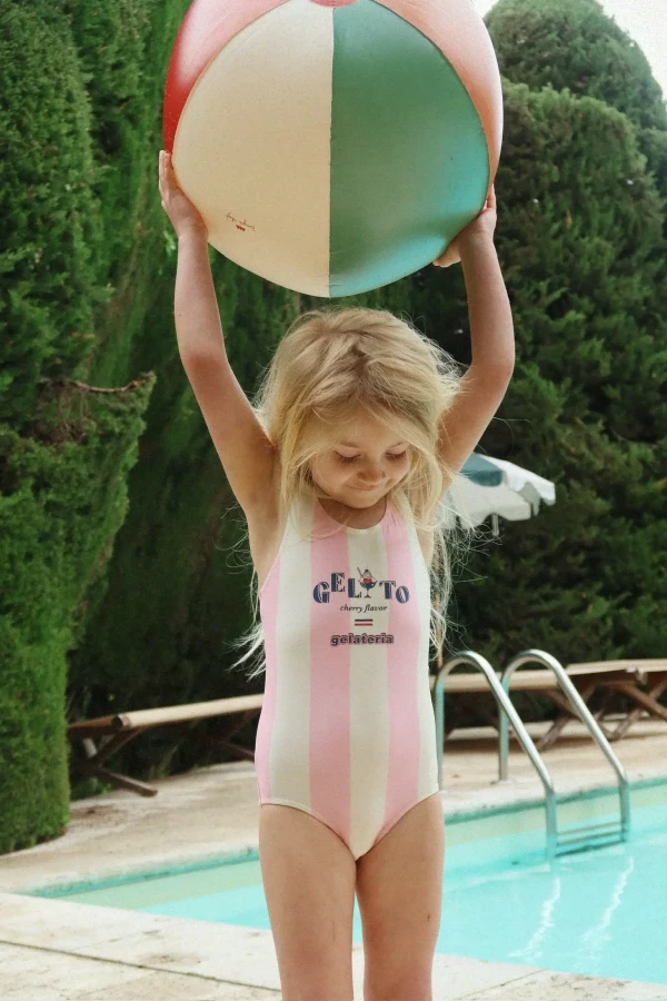 Jednoczęściowy strój kąpielowy Pomia - candy rose stripe / Konges slojd
