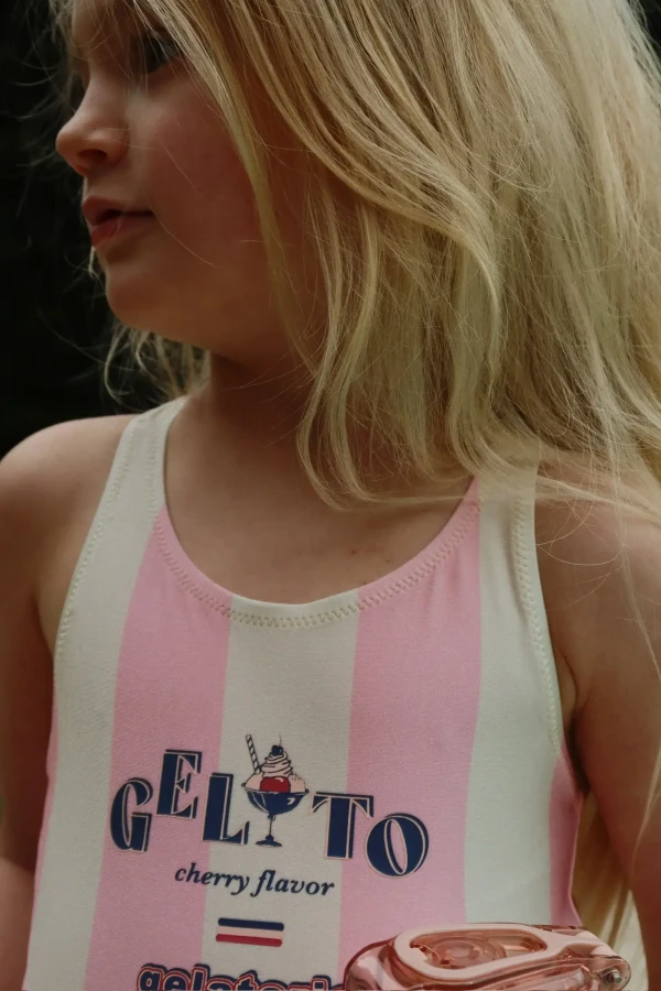 Jednoczęściowy strój kąpielowy Pomia - candy rose stripe / Konges slojd