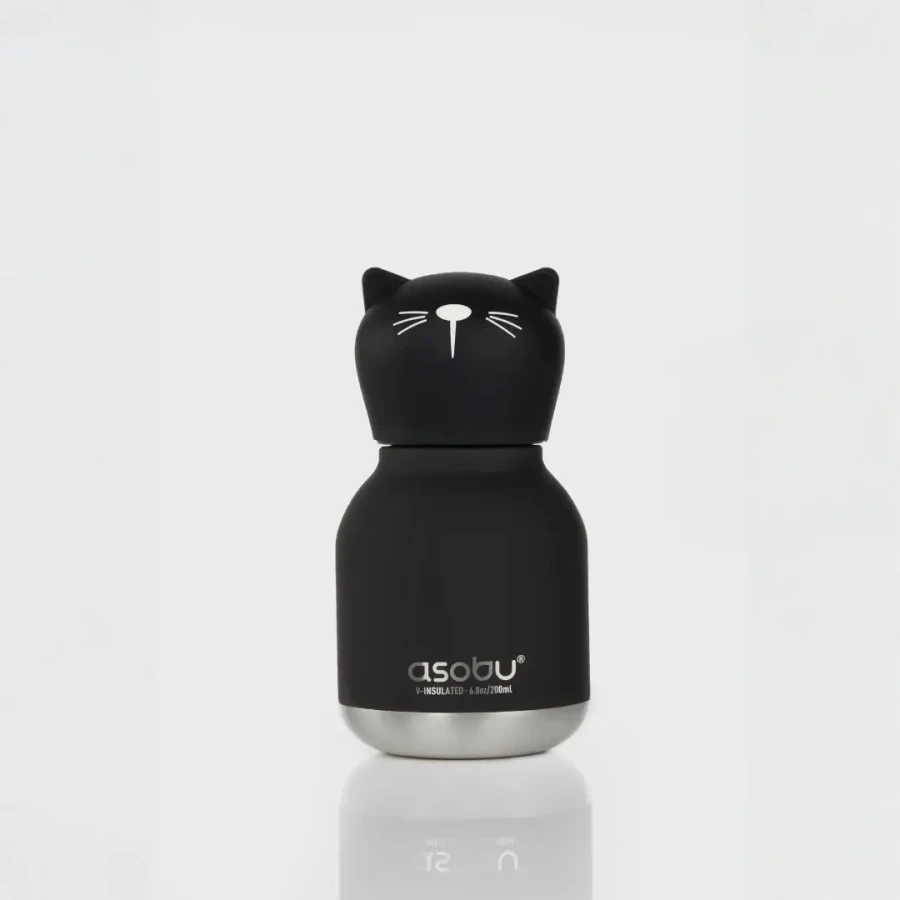 Butelka termiczna ze słomką Mini Bestie, 200 ml - Czarny Kot / Asobu
