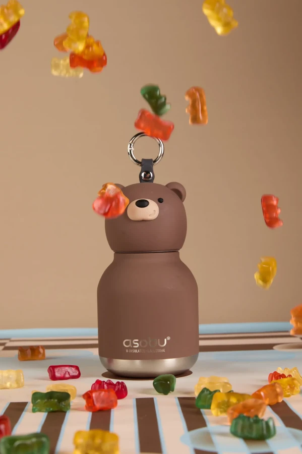 Butelka termiczna ze słomką Mini Bestie, 200 ml - Brązowy Niedźwiedź / Asobu