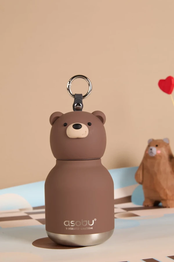 Butelka termiczna ze słomką Mini Bestie, 200 ml - Brązowy Niedźwiedź / Asobu