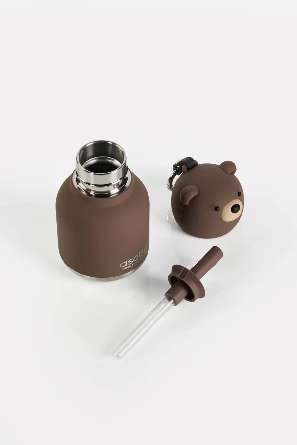 Butelka termiczna ze słomką Mini Bestie, 200 ml - Brązowy Niedźwiedź / Asobu