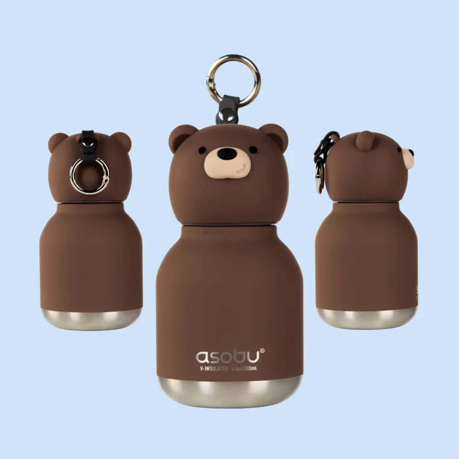 Butelka termiczna ze słomką Mini Bestie, 200 ml - Brązowy Niedźwiedź / Asobu