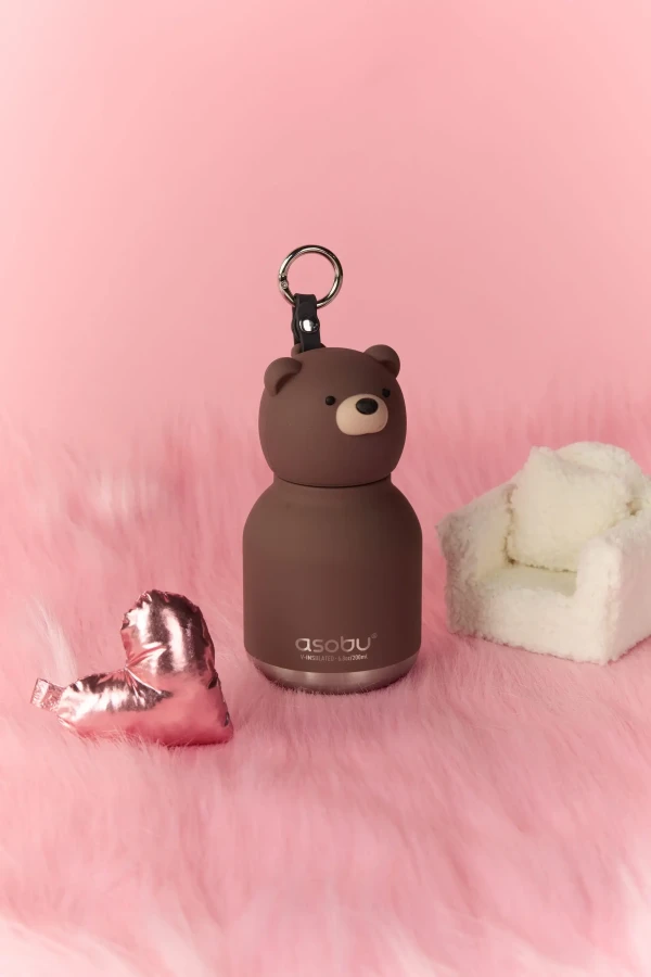Butelka termiczna ze słomką Mini Bestie, 200 ml - Brązowy Niedźwiedź / Asobu