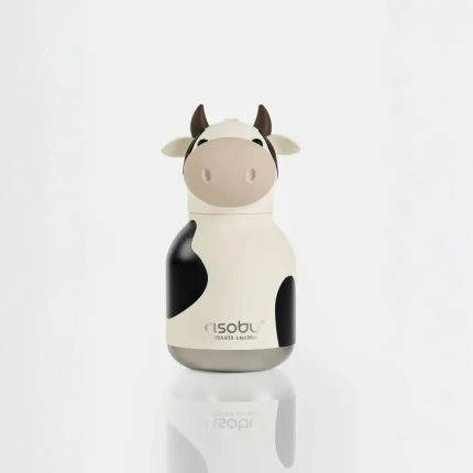 Butelka termiczna ze słomką Mini Bestie, 200 ml - Krowa / Asobu