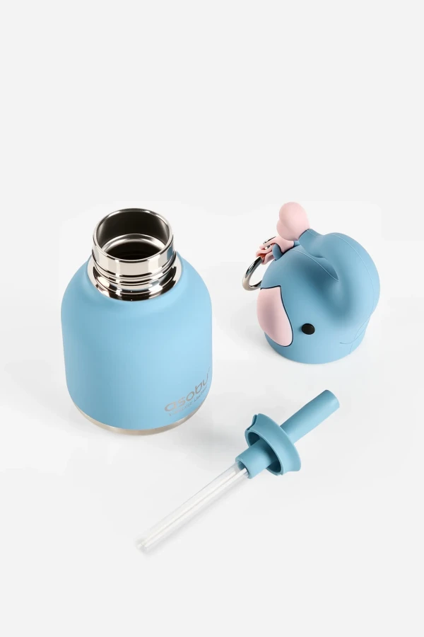 Butelka termiczna ze słomką Mini Bestie, 200 ml - Słoń / Asobu