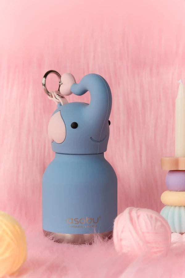 Butelka termiczna ze słomką Mini Bestie, 200 ml - Słoń / Asobu