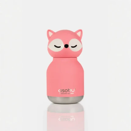 Butelka termiczna ze słomką Mini Bestie, 200 ml - Różowy Lis / Asobu