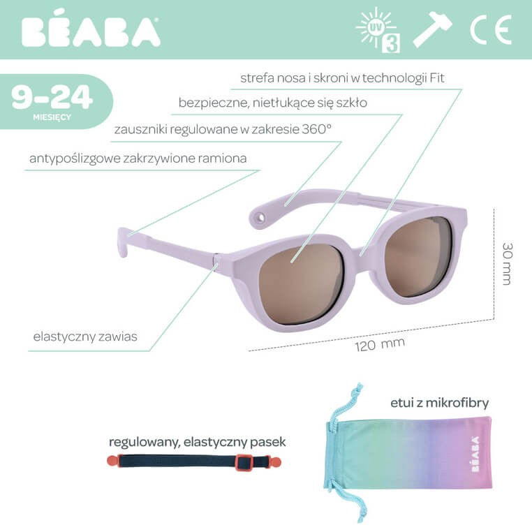 Okulary przeciwsłoneczne dla dzieci 9-24 miesięcy Lucky - Lilac / Beaba