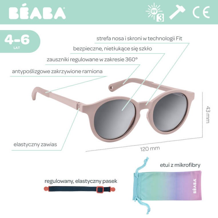 Okulary przeciwsłoneczne dla dzieci 4-6 lat, Sunrise - Cotton candy / Beaba