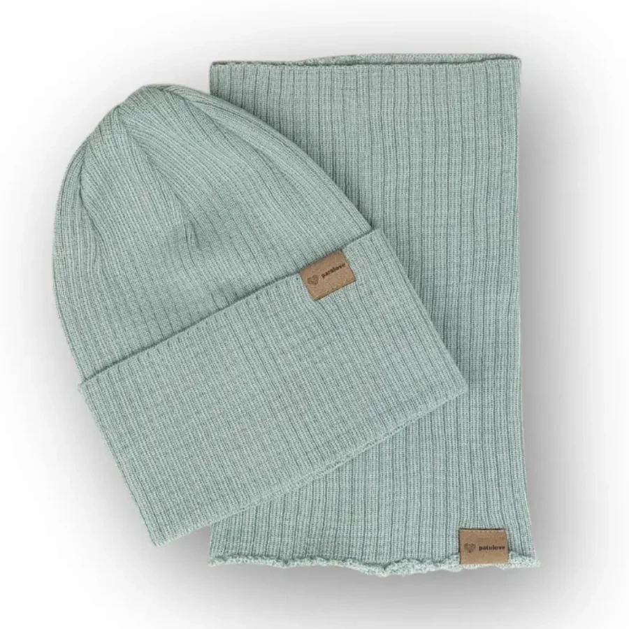 Czapka i komin wełniany PASTEL MINT / Patulove