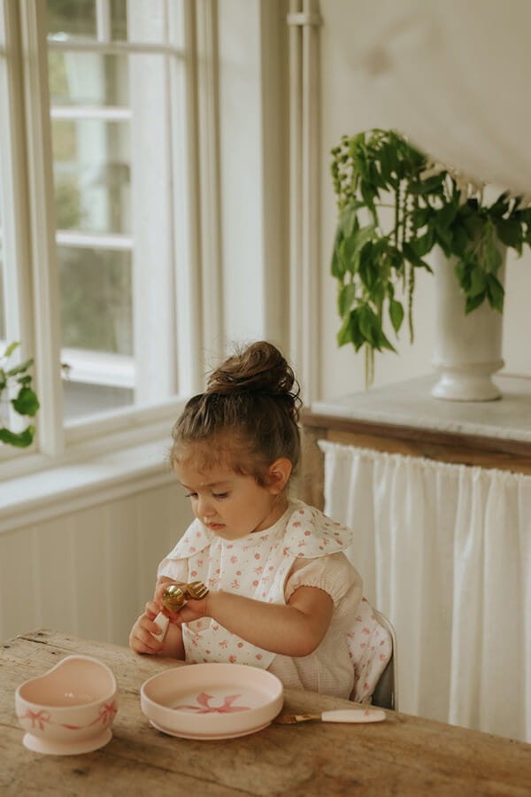 Zestaw silikonowy - miseczka i łyżeczka - rosy bow / Elodie Details