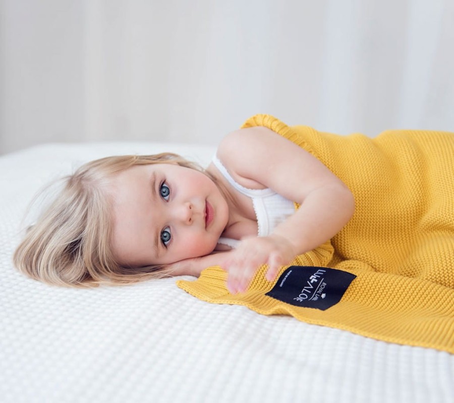 Bambusowy koc 80x100 MUSZTARDOWY z miodem / Lullalove