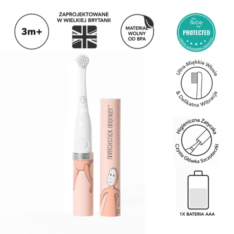 Szczoteczka elektryczna Małpka - pastelowy róż / Matchstick Monkey