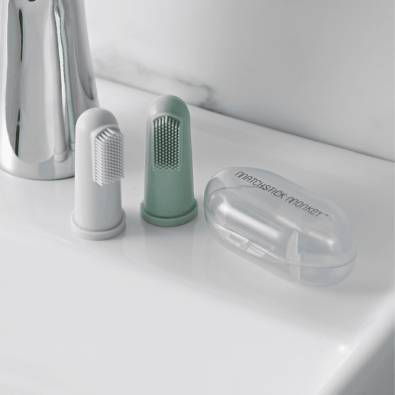 Szczoteczka dla niemowląt na palec - szara, miętowa / Matchstick Monkey