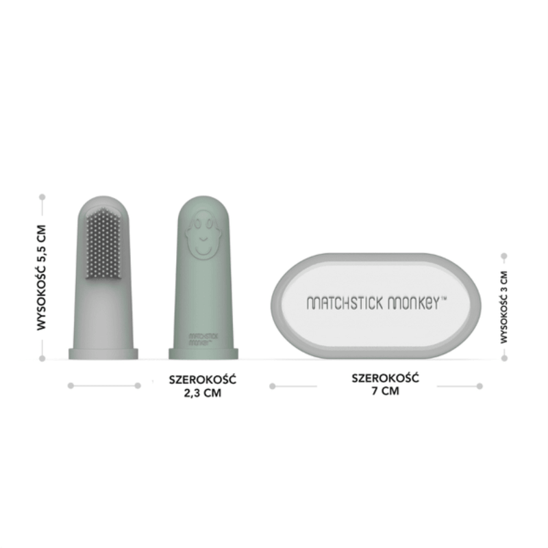 Szczoteczka dla niemowląt na palec - szara, miętowa / Matchstick Monkey