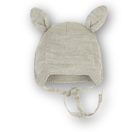 Wiązana czapka z uszkami 100% merino - OAT / Patulove