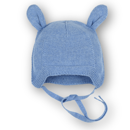 Wiązana czapka z uszkami 100% merino - SKY BLUE / Patulove