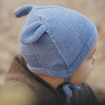 Wiązana czapka z uszkami 100% merino - SKY BLUE / Patulove