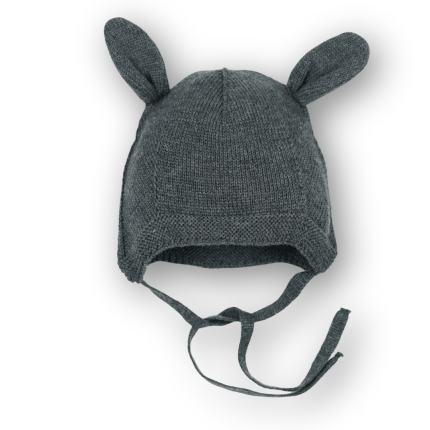 Wiązana czapka z uszkami 100% merino - GRAPHITE / Patulove
