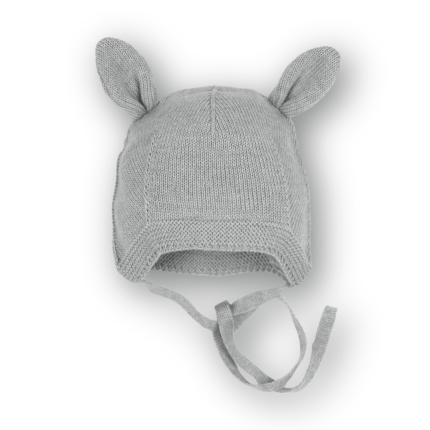 Wiązana czapka z uszkami 100% merino - GREY / Patulove