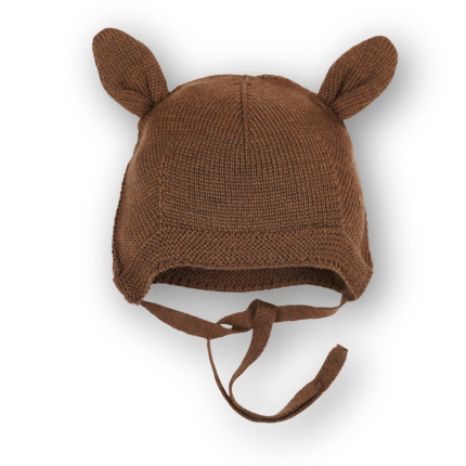 Wiązana czapka z uszkami 100% merino - TOFFEE / Patulove