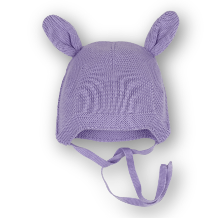 Wiązana czapka z uszkami 100% merino - LAVENDER / Patulove