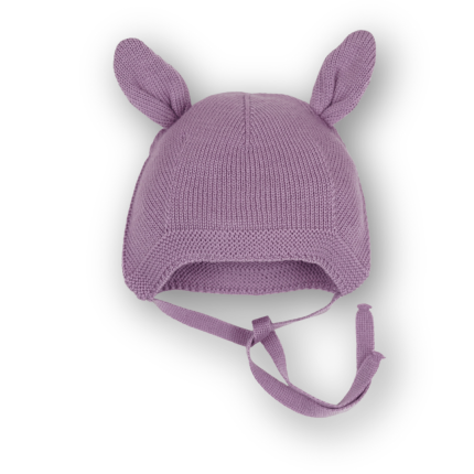 Wiązana czapka z uszkami 100% merino - LILAC / Patulove