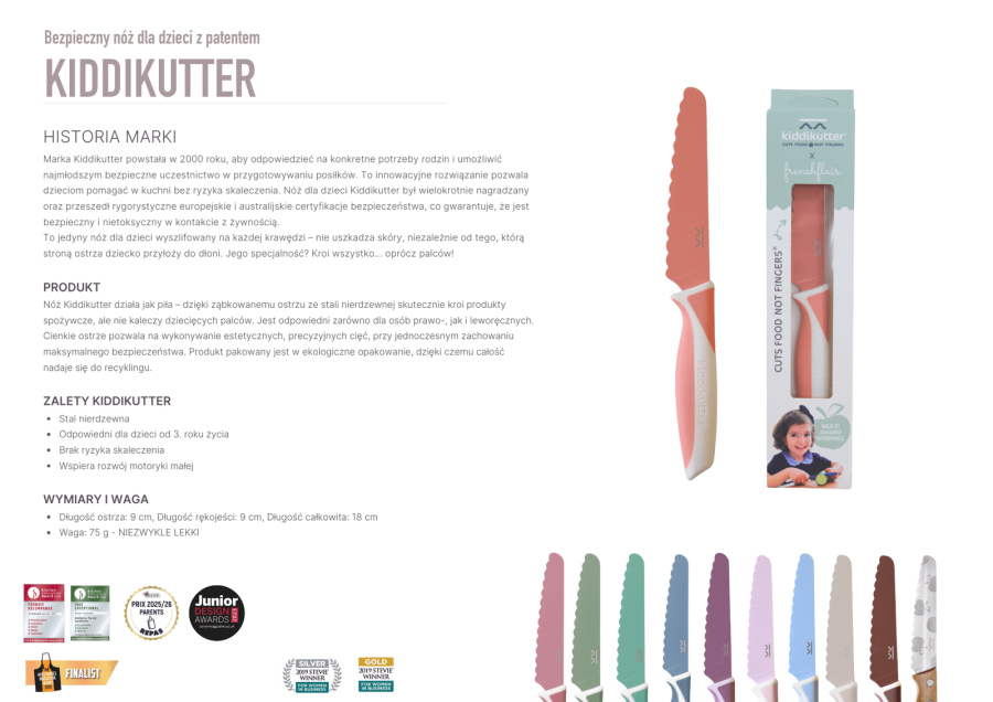 Bezpieczny nóż do nauki krojenia dla dzieci COTTON CANDY / KiddiKutter
