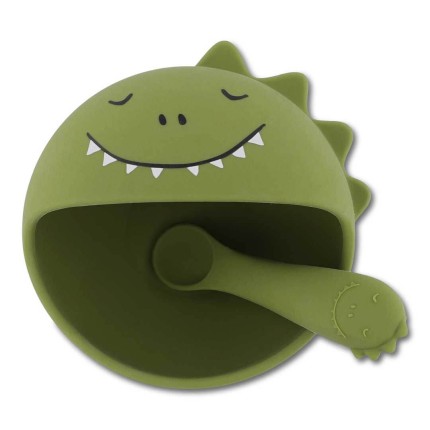 Zestaw do karmienia miseczka z przyssawką i łyżeczką - Dinozaur / Trixie