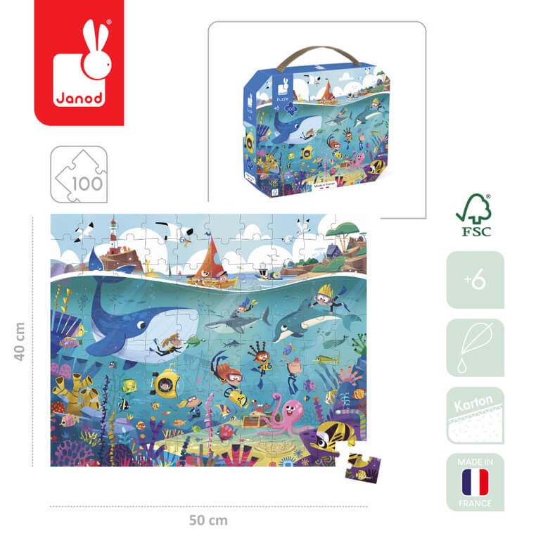 Puzzle w walizce Podwodny świat 100 elementów 6+ / Janod