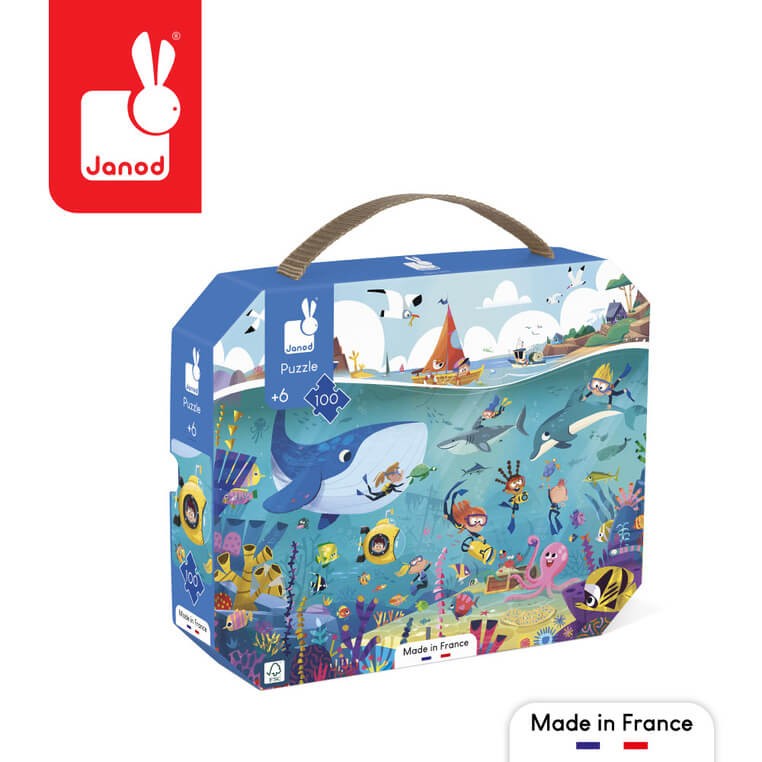 Puzzle w walizce Podwodny świat 100 elementów 6+ / Janod