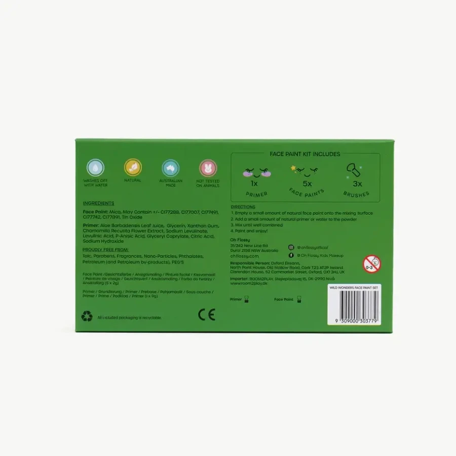 Brokatowy zestaw do malowania twarzy WILD WONDERS, bio brokat, roślinna formuła / Oh Flossy