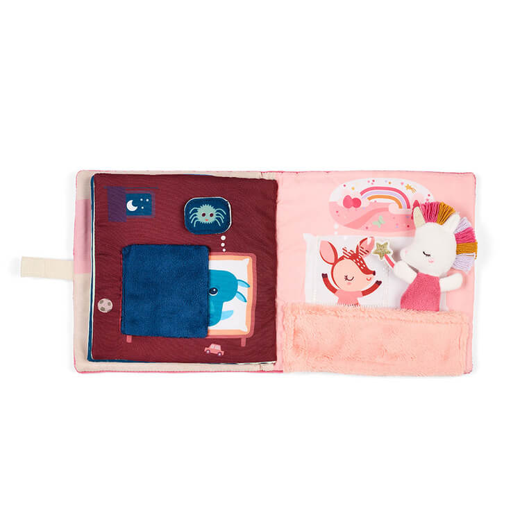 Książeczka aktywizująca z mini przytulanką Strażniczka snów Jednorożec Lena 18m+ / Lilliputiens