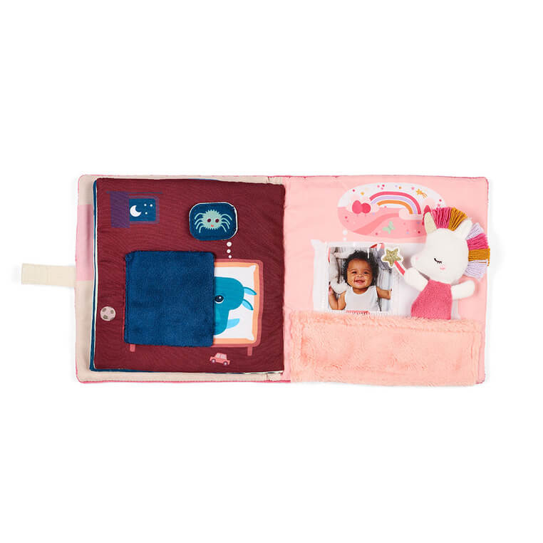 Książeczka aktywizująca z mini przytulanką Strażniczka snów Jednorożec Lena 18m+ / Lilliputiens