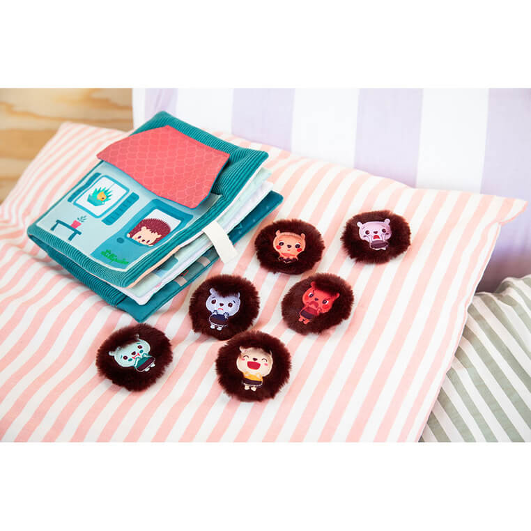 Książeczka aktywizująca z mini pacynkami Emocje Jeżyk Leon 18m+ / Lilliputiens