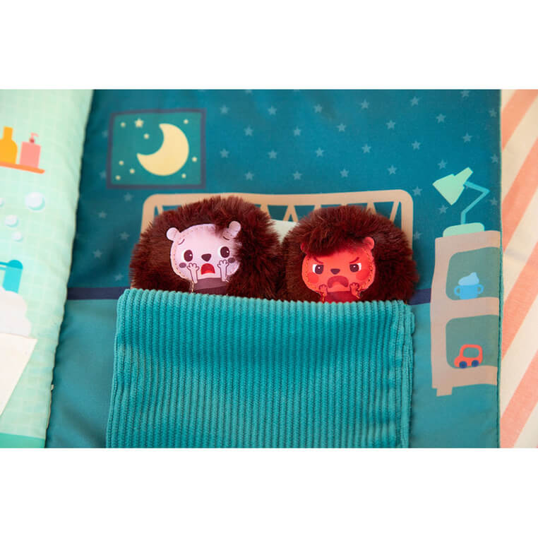 Książeczka aktywizująca z mini pacynkami Emocje Jeżyk Leon 18m+ / Lilliputiens