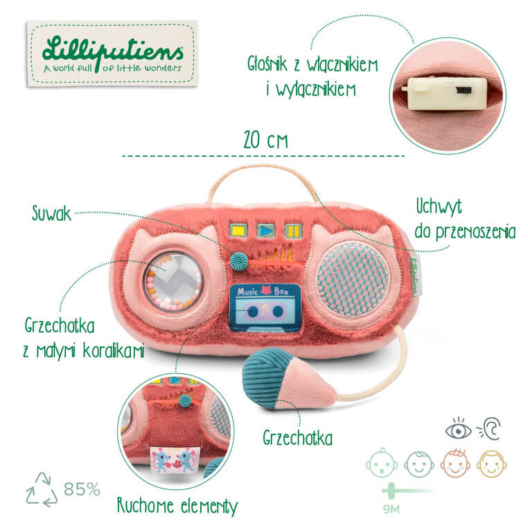 Przytulanka aktywizująca do zabawy Radio Kotka Jeanne 9m+ / Lilliputiens