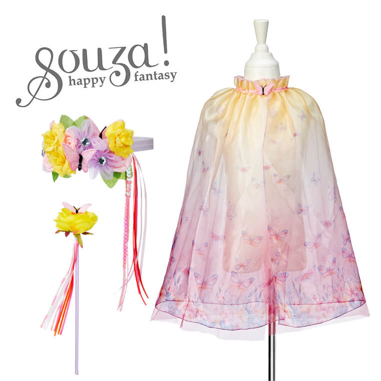 Kostium peleryna w motyle, opaska na głowę i różdżka zestaw 3 el. Danae / Souza!