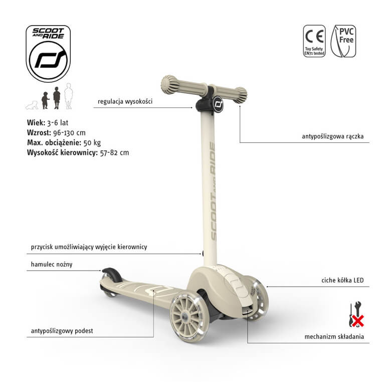 Highwaykick 3S Hulajnoga z systemem sterowania 2w1 i kółkami LED składana 3+ Ash / Scootandride