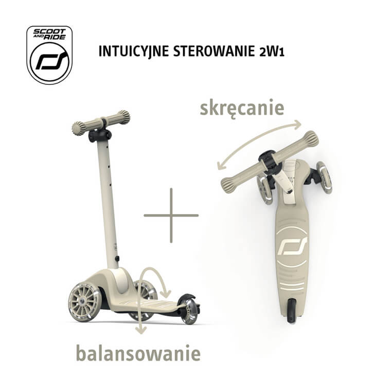 Highwaykick 3S Hulajnoga z systemem sterowania 2w1 i kółkami LED składana 3+ Ash / Scootandride