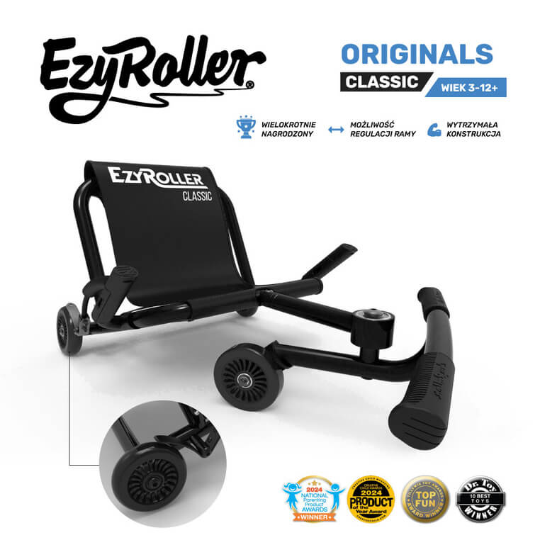EzyRoller Classic Pojazd gokart napędzany nogami klasyczny 3-12 lat - Metal Black / EzyRoller