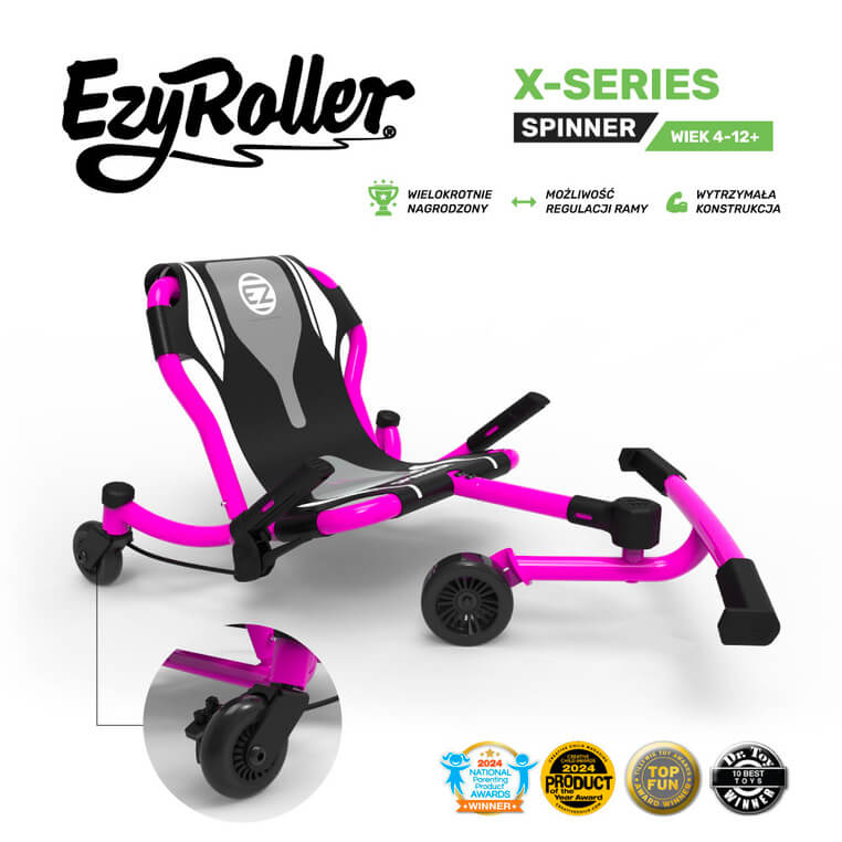 EzyRoller Spinner X Pojazd gokart napędzany nogami z funkcją 360° 4-12 lat - Pink / EzyRoller