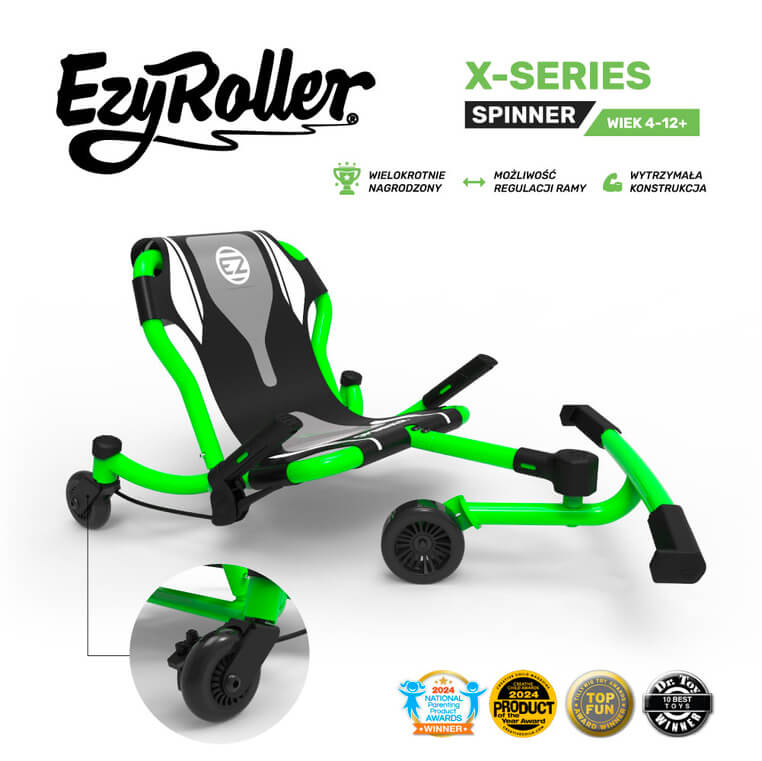 EzyRoller Spinner X Pojazd gokart napędzany nogami z funkcją 360° 4-12 lat - Green / EzyRoller